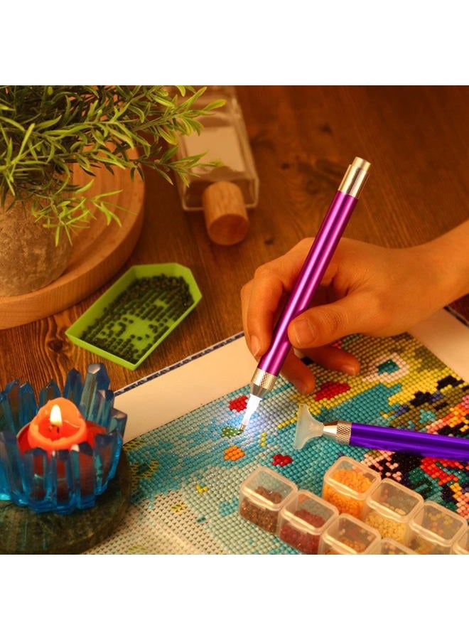 Maitys 4 Pcs LED Rhinestone Painting Drill Pen 5D Rhinestone Painting Lighted Rhinestone Painting Accessories with 20 Pcs Painting Glue Clay, 9 Pcs Pen Heads for Painting Craft(Purple, Rose Red) - Image 3