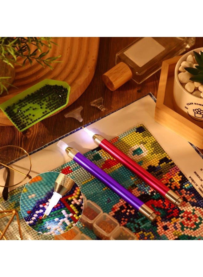 Maitys 4 Pcs LED Rhinestone Painting Drill Pen 5D Rhinestone Painting Lighted Rhinestone Painting Accessories with 20 Pcs Painting Glue Clay, 9 Pcs Pen Heads for Painting Craft(Purple, Rose Red) - Image 4