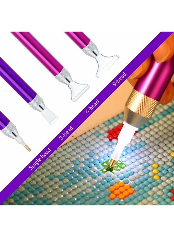 Maitys 4 Pcs LED Rhinestone Painting Drill Pen 5D Rhinestone Painting Lighted Rhinestone Painting Accessories with 20 Pcs Painting Glue Clay, 9 Pcs Pen Heads for Painting Craft(Purple, Rose Red) - Image 5