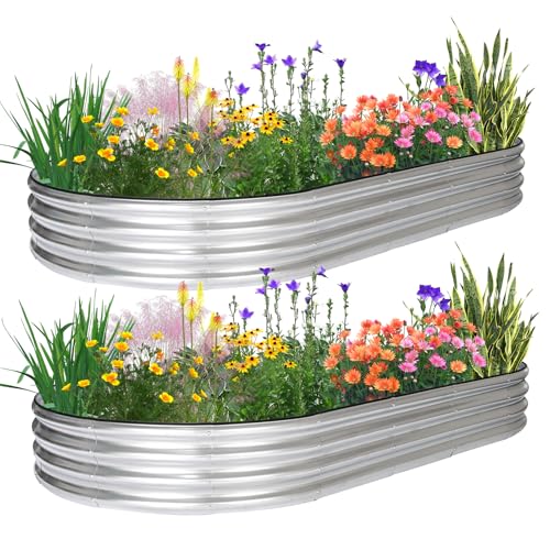 JERIA 2 Pcs 8×4×1ft Oval Raised Garden Bed,Galvanized Raised Garden Bed Kit Outdoor Metal Gardening Planter Box for Vegetable, Fruits, Flower，Herbs - Image 1