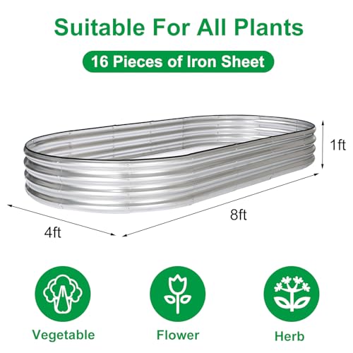 JERIA 2 Pcs 8×4×1ft Oval Raised Garden Bed,Galvanized Raised Garden Bed Kit Outdoor Metal Gardening Planter Box for Vegetable, Fruits, Flower，Herbs - Image 3