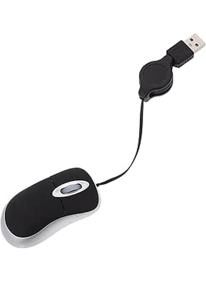 ماوس USB قابل للسحب سلكي محمول بصري نقر هادئ للكمبيوتر المحمول سطح المكتب المكتب المنزل أسود - Image 1