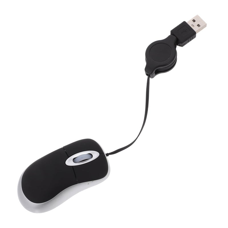 ماوس USB قابل للسحب سلكي محمول بصري نقر هادئ للكمبيوتر المحمول سطح المكتب المكتب المنزل أسود - Image 2