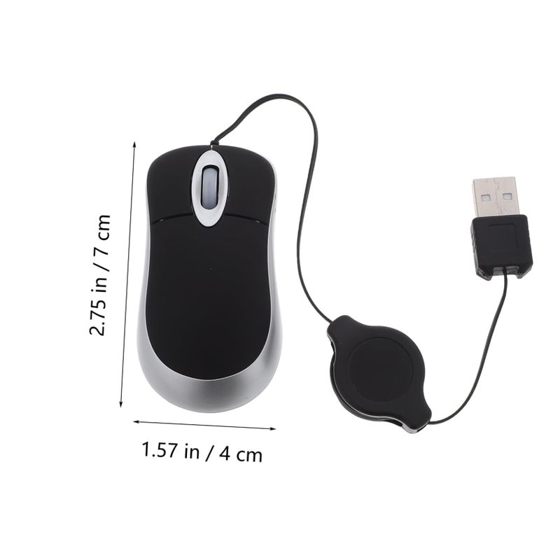 ماوس USB قابل للسحب سلكي محمول بصري نقر هادئ للكمبيوتر المحمول سطح المكتب المكتب المنزل أسود - Image 3