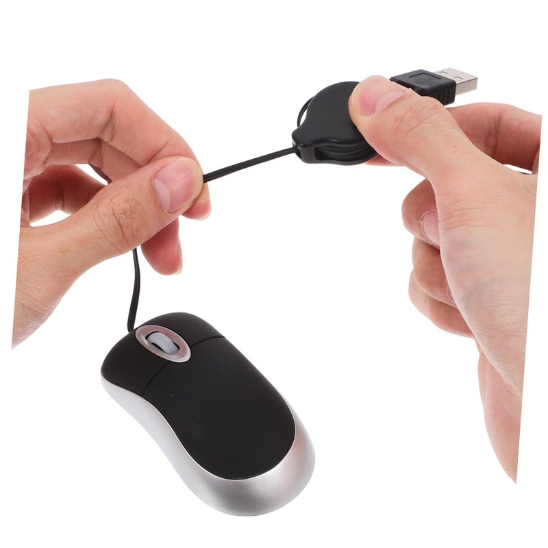 ماوس USB قابل للسحب سلكي محمول بصري نقر هادئ للكمبيوتر المحمول سطح المكتب المكتب المنزل أسود - Image 4