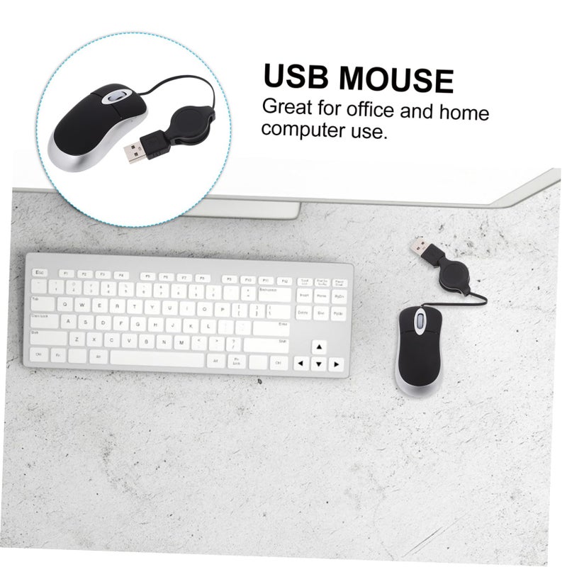 ماوس USB قابل للسحب سلكي محمول بصري نقر هادئ للكمبيوتر المحمول سطح المكتب المكتب المنزل أسود - Image 5
