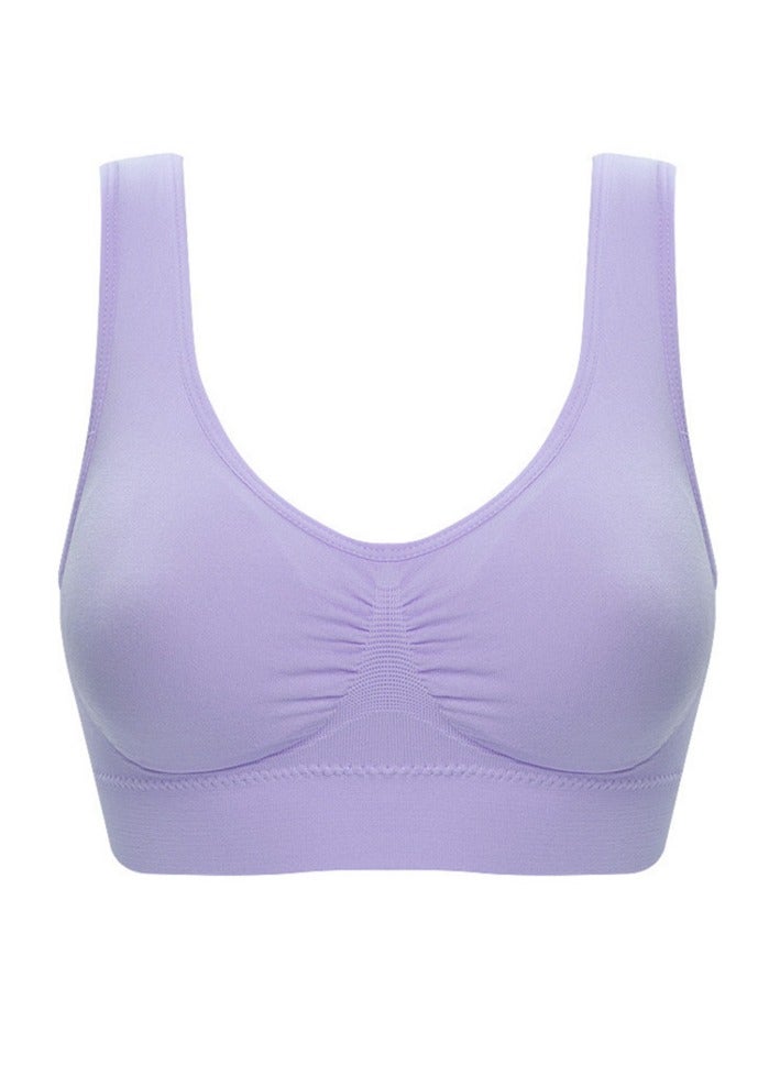 AROAQ Women Sports Bra, Fitness Sports Yoga Bra with Removable Padding, Double-layer Seamless Sports Bra without Rims, Comfortable Soft Bra for Workouts Running Yoga Trainings, (Size 6XL, Light Purple)  - Image 1