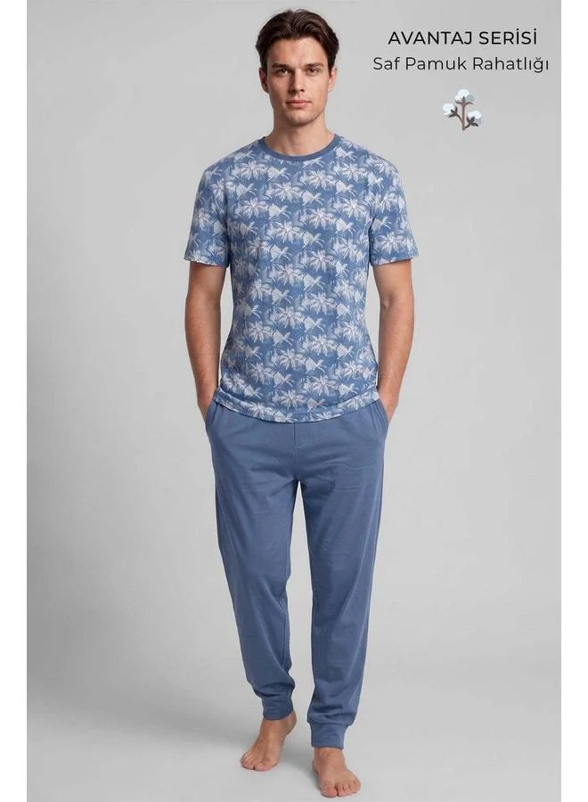 Aytuğ Egyptian Men's Cotton Animal Print Pajama Set - Blue.