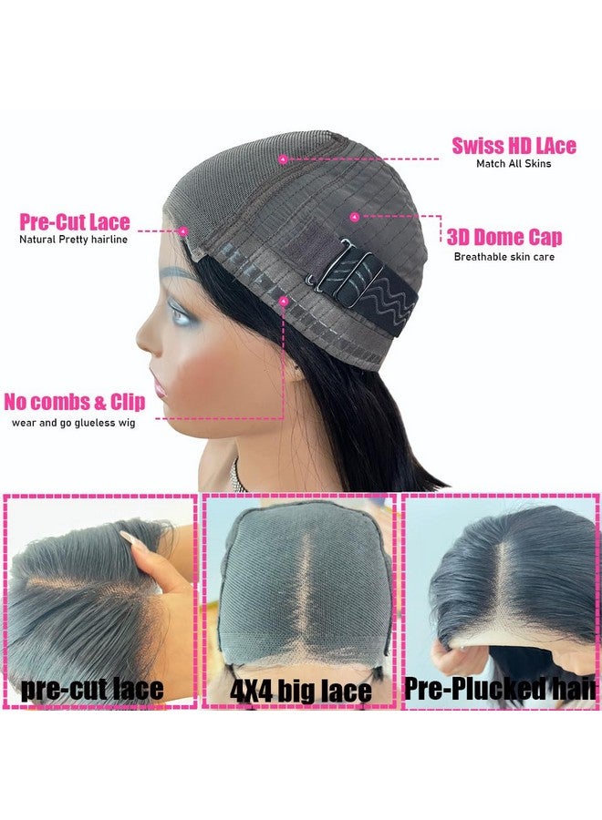 Nakkia Glueless Bob Wig Human Hair Pre Plucked Pre Cut 4X4 Hd Straight Lace Front Wigs Human Hair For Black Women No Glue Upgraded Wear And Go Glueless 150% Density (4X4 Glueless Bob Wig, 16 Inch) - Image 1