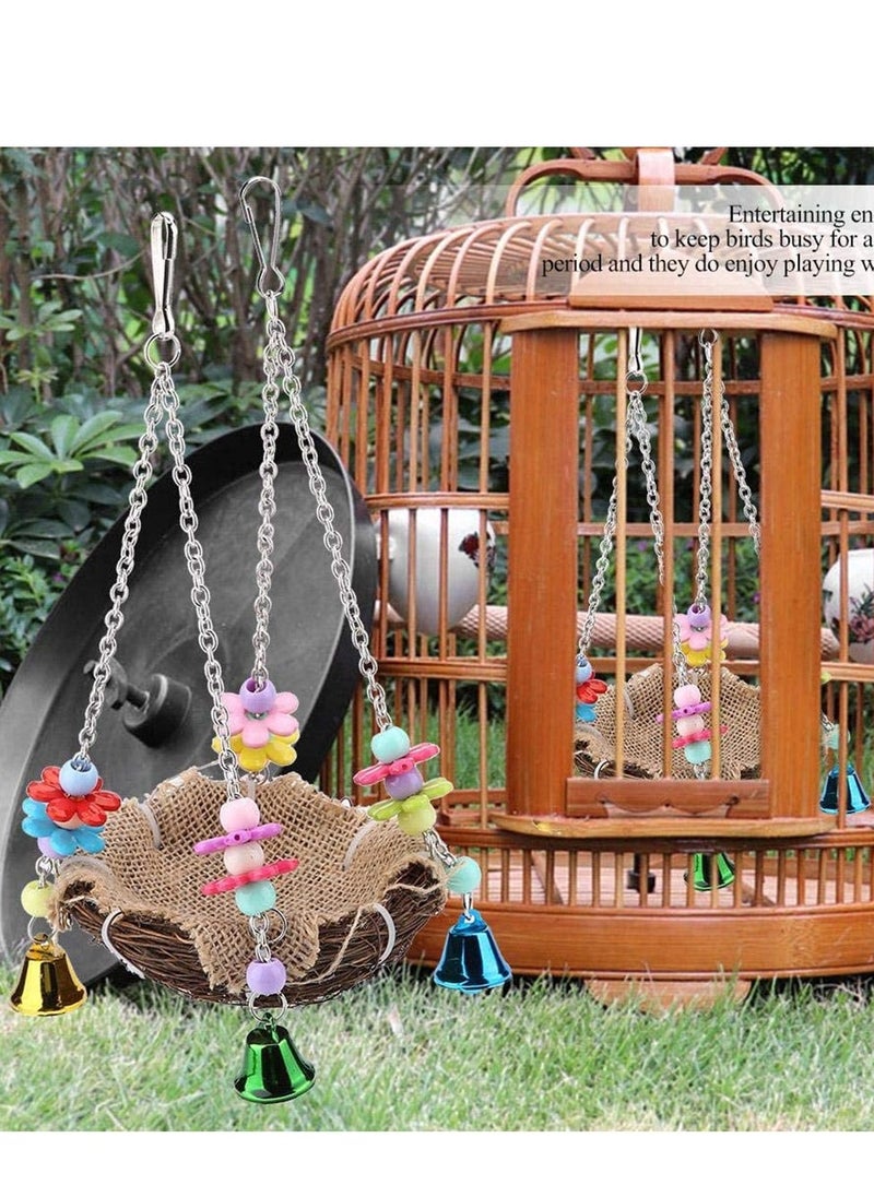 Generic Hanging Bird Nest Bird Swing Toys with Bells Natural Rattan Winter Warm Nest Bird Cage Hammock for Cockatoo Macaw Grey Budgie Parakeet Cockatiel Lovebird Finch  - Image 5