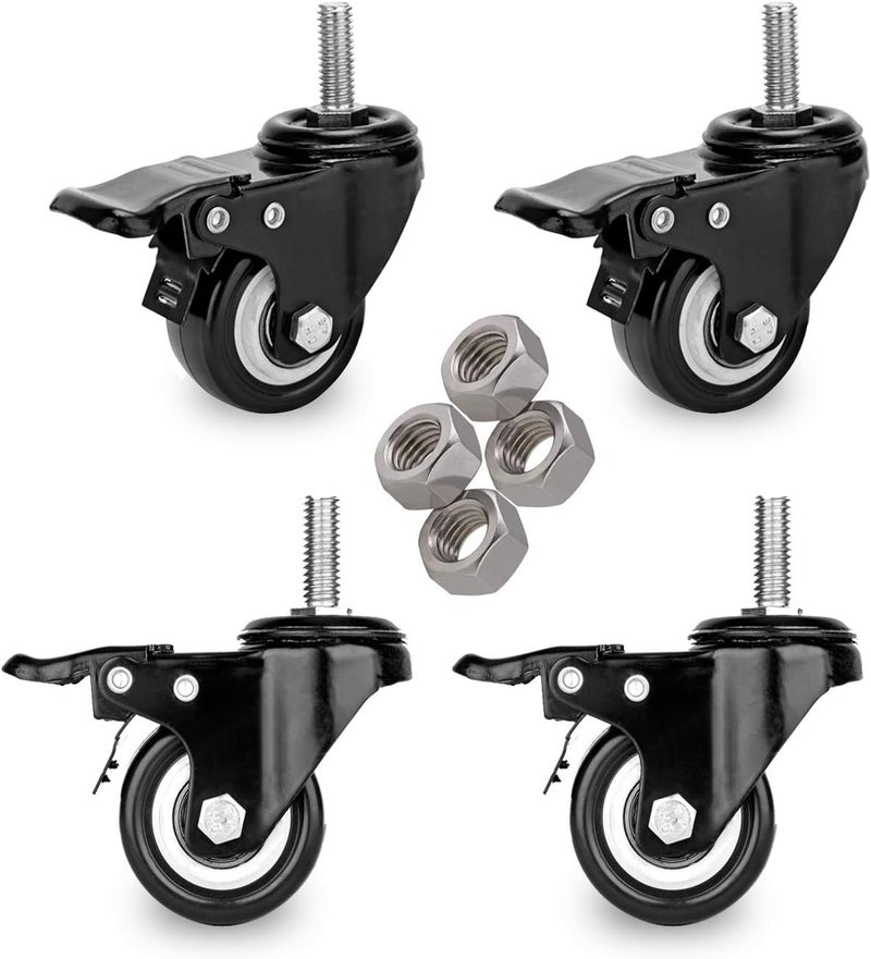 YOOGAA 2" Stem Caster Wheels with Safety Dual Locking 600Lbs Heavy Duty Threaded Stem Casters No Noise Swivel Castors with Brakes 3/8"- 16 x 1" (Set of 4) - Image 1