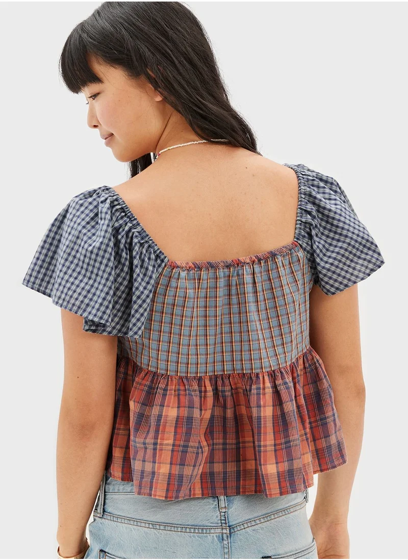 American Eagle Checked Tiered Top