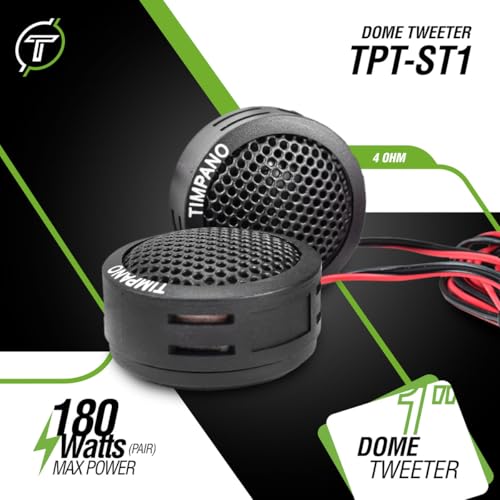 Timpano TPT-ST1 Dome Tweeter, 1 Inch Tweeter Set for Car Audio, Angle or Surface Mount Tweeters, 4 Ohm Soft Dome 180 Watts for Pro Car Audio (Pair) - Image 2
