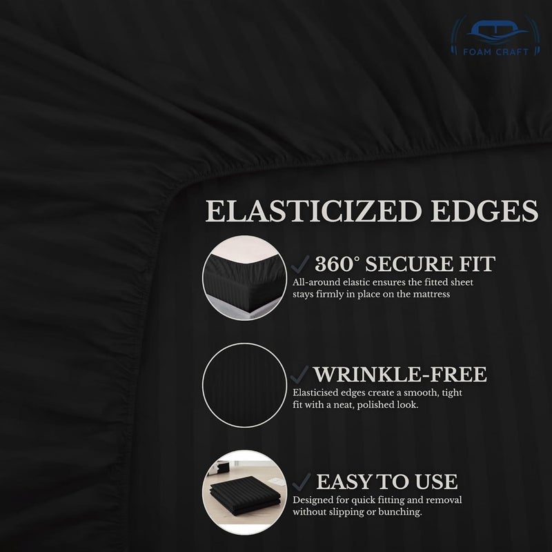 FOAM CRAFT FOAMCRAFT® Striped 4-Piece Bed Sheet Set - Soft Brushed Microfiber in Black (Twin - 100x190) - Image 5