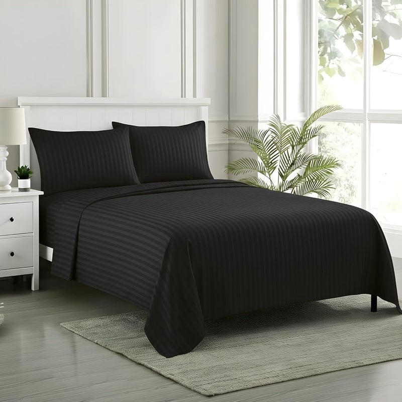 FOAM CRAFT FOAMCRAFT® Striped 4-Piece Bed Sheet Set - Soft Brushed Microfiber in Black (Twin - 100x190) - Image 1