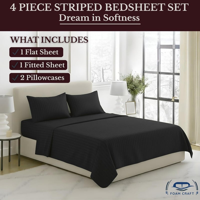 FOAM CRAFT FOAMCRAFT® Striped 4-Piece Bed Sheet Set - Soft Brushed Microfiber in Black (Twin - 100x190) - Image 3