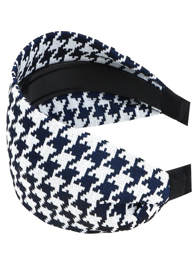 ACO-UINT Navy Blue Plaid Headband for Women, Boho Wide Headbands Thick Headbands with Teeth, Large Head Bands for Women's Hair Turban Hairbands Hair Accessories for Women - Image 1