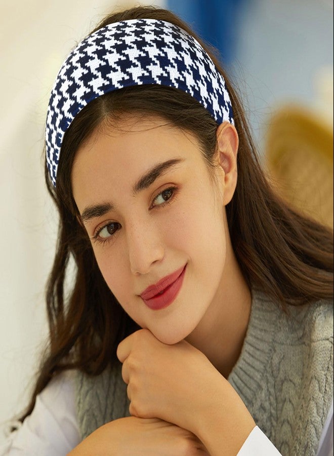 ACO-UINT Navy Blue Plaid Headband for Women, Boho Wide Headbands Thick Headbands with Teeth, Large Head Bands for Women's Hair Turban Hairbands Hair Accessories for Women - Image 4
