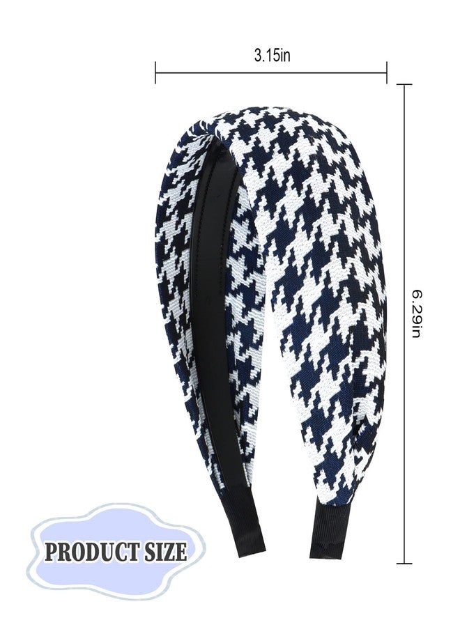 ACO-UINT Navy Blue Plaid Headband for Women, Boho Wide Headbands Thick Headbands with Teeth, Large Head Bands for Women's Hair Turban Hairbands Hair Accessories for Women - Image 2