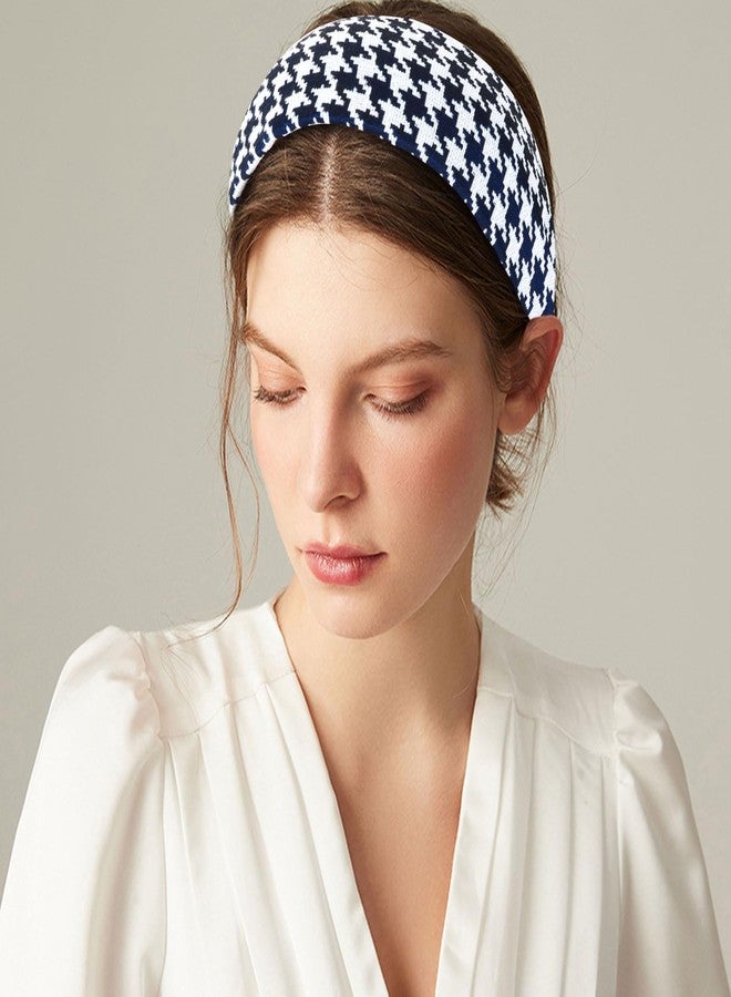 ACO-UINT Navy Blue Plaid Headband for Women, Boho Wide Headbands Thick Headbands with Teeth, Large Head Bands for Women's Hair Turban Hairbands Hair Accessories for Women - Image 3
