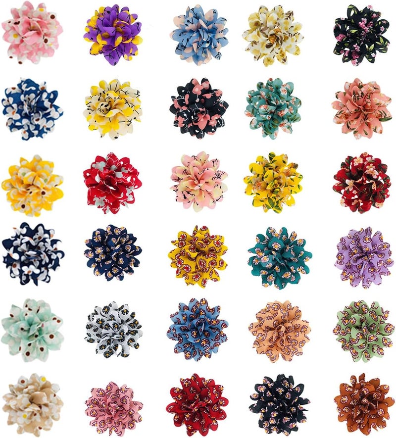 30pcs Mix Color Applique Flower Pet Collar Adhesive Decoration Bands for Cats and Small Breeds Elastic Back Adhesive Pet Collar Accessory - Image 1