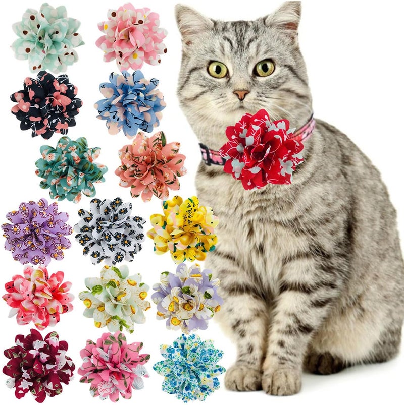 30pcs Mix Color Applique Flower Pet Collar Adhesive Decoration Bands for Cats and Small Breeds Elastic Back Adhesive Pet Collar Accessory - Image 2
