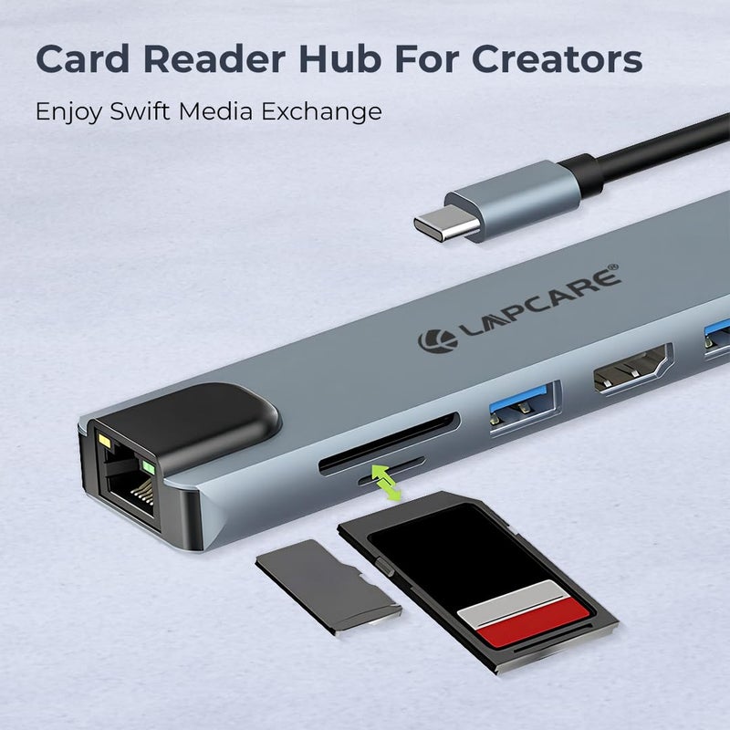 Lapcare 8-in-1 USB-C Hub Docking Station, 4K HDMI, 87W PD Charging, USB 3.0, Ethernet Port, SD/MicroSD Card Reader, Type-C Multiport Adapter for MacBook, Laptop, iPad Pro - Image 3