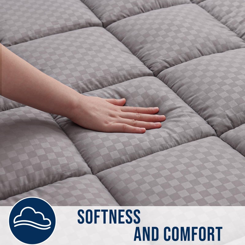 OLANLY Queen Quilted Fitted Mattress Pad, Elastic Fitted Mattress Topper, Cooling Soft Mattress Cover Stretches up to 21 Inches Deep, Machine Washable Mattress Protector (60x80 inch, Light Grey) - Image 3