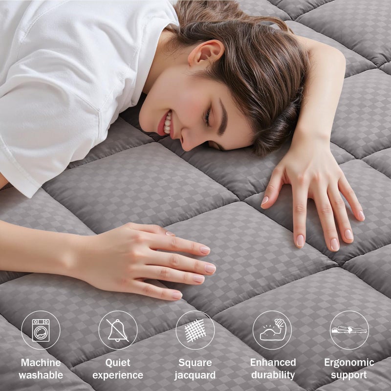 OLANLY Queen Quilted Fitted Mattress Pad, Elastic Fitted Mattress Topper, Cooling Soft Mattress Cover Stretches up to 21 Inches Deep, Machine Washable Mattress Protector (60x80 inch, Light Grey) - Image 2