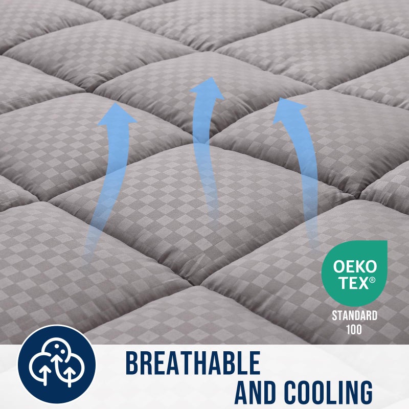 OLANLY Queen Quilted Fitted Mattress Pad, Elastic Fitted Mattress Topper, Cooling Soft Mattress Cover Stretches up to 21 Inches Deep, Machine Washable Mattress Protector (60x80 inch, Light Grey) - Image 4