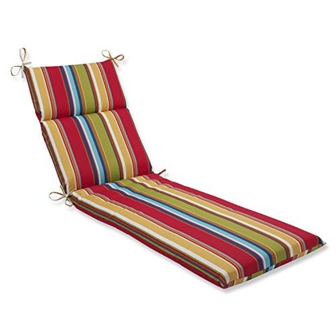 Pillow Perfect Stripe IndoorOutdoor Split Back Chaise Lounge Cushion with Ties Plush Fiber Fill Weather and Fade Resistant 725 x 21 RedBlue Westport 1 Count