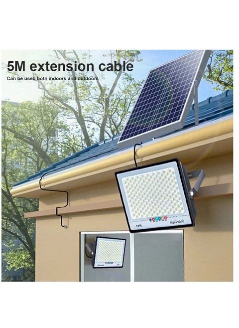 A high-quality, electricity-saving solar lamp with a power of 500 watts, with a remote control and a sensor to turn on automatically in the dark, The lighting color is white.