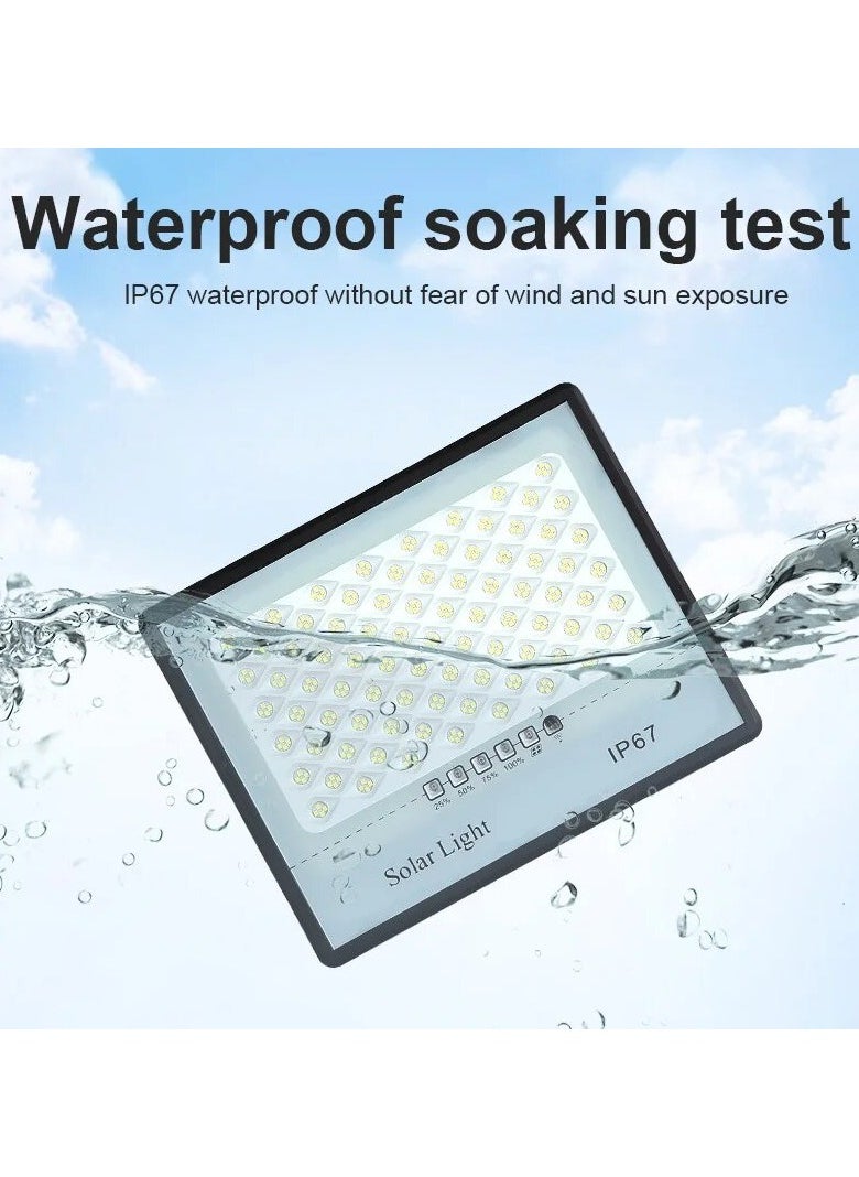 A high-quality, electricity-saving solar lamp with a power of 500 watts, with a remote control and a sensor to turn on automatically in the dark, The lighting color is white.