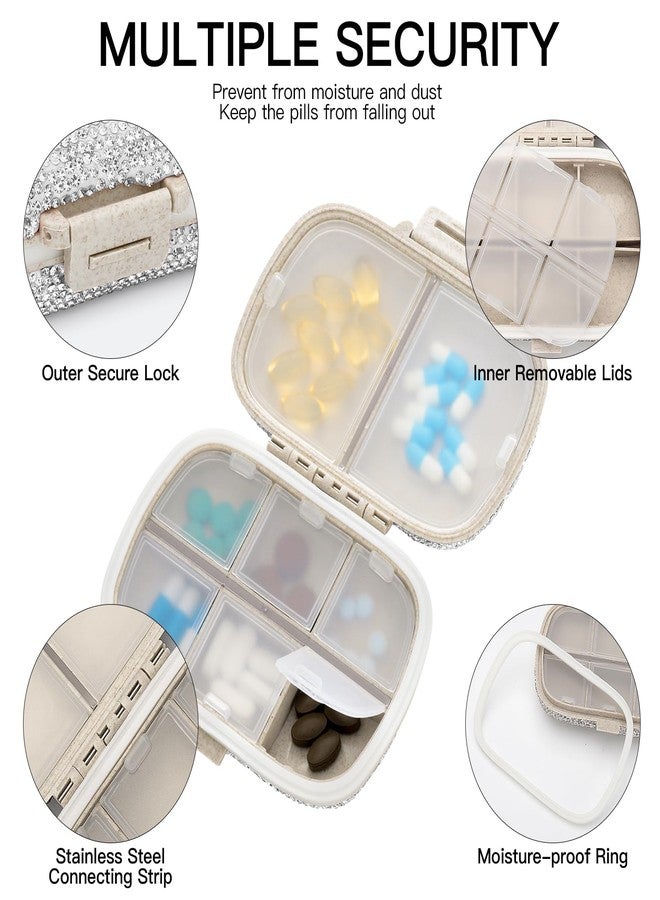 Soleebee Portable 8 Compartments Daily Pill Organizer, Bling Crystal Diamond Pill Box, Small Travel Pill Case, Pill Dispenser, Medicine Container Organizer to Hold Vitamin, Fish Oil (Silver) - Image 5