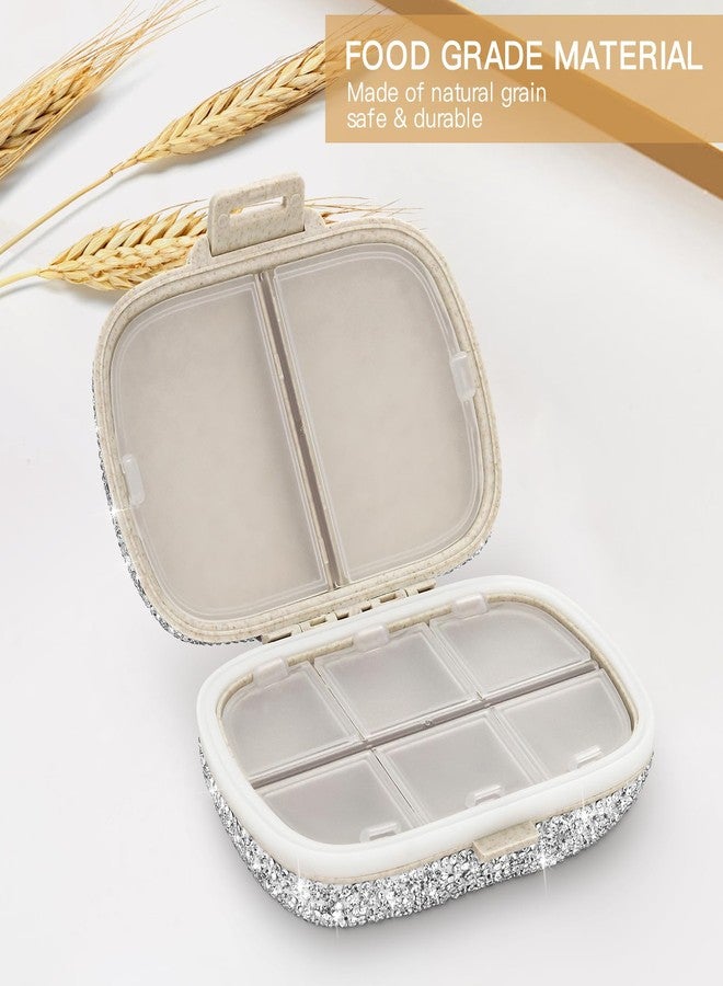 Soleebee Portable 8 Compartments Daily Pill Organizer, Bling Crystal Diamond Pill Box, Small Travel Pill Case, Pill Dispenser, Medicine Container Organizer to Hold Vitamin, Fish Oil (Silver) - Image 4