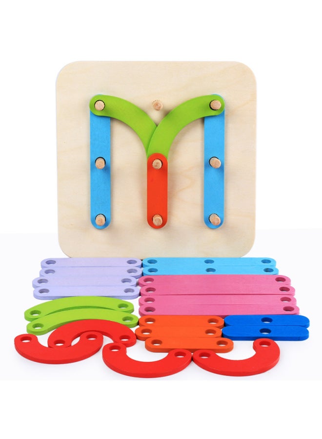 Children's Wooden Toys Strange Creative Variables Set Column Alphanumeric Shape Matching Jiggle Figure Cognitive Building Blocks-Color:Creative Column - Image 1