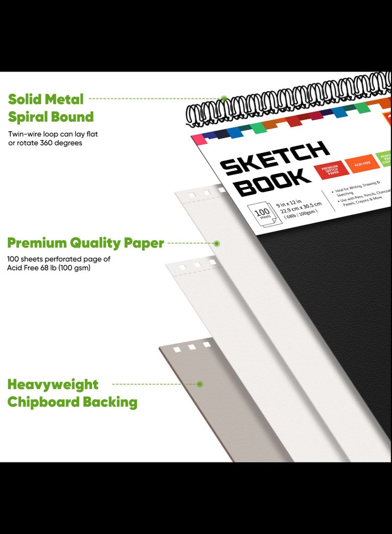 Generic 22.9 x 30.5cm Sketch Book,1-Pack 100 Sheets Spiral Bound Art Sketchbook,Acid Free (68lb/100gsm) Artist Drawing Book Paper Painting Sketching Pad  - Image 2