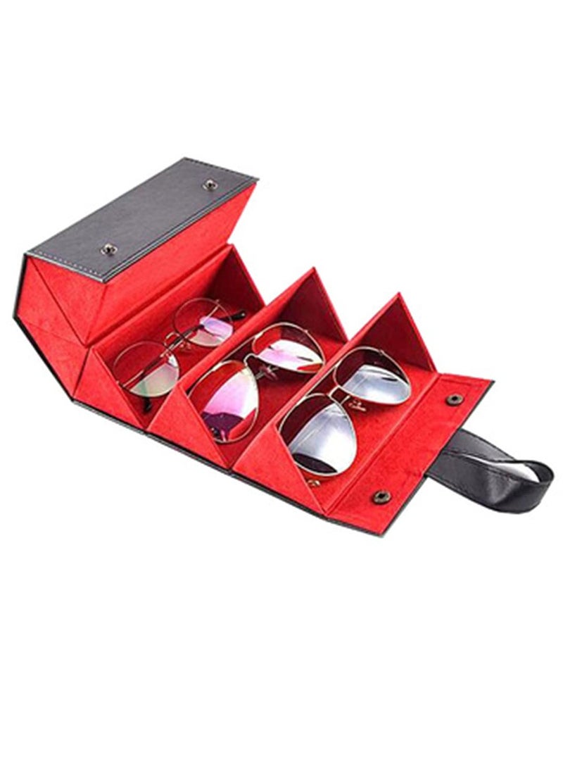 Travel Sunglasses Organizer 5 Slots Foldable PU Leather Eyeglasses Storage Case Multiple Hanging Eyewear Holder Display for Women Men