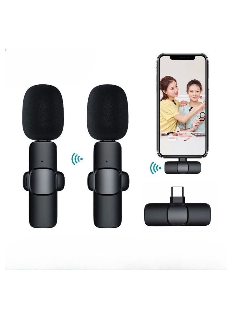 Set of 2 Wireless Microphones and Transmitter with iphone adaptor for Live Broadcast, Gaming , Video recording.