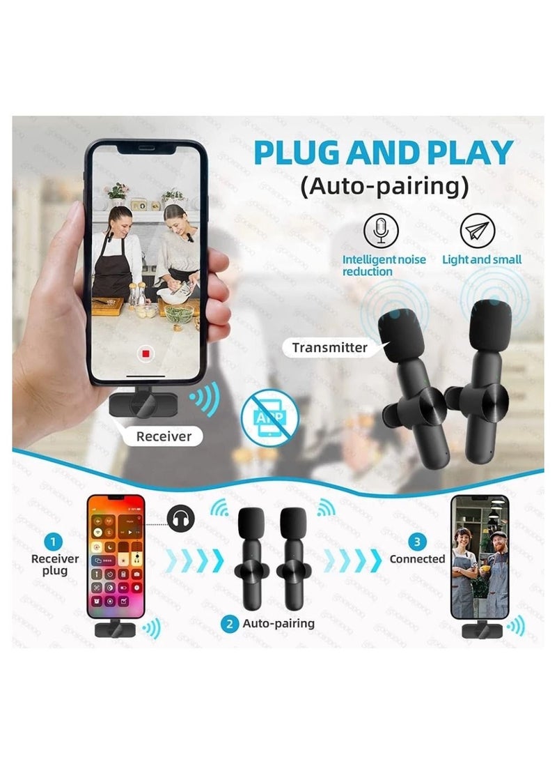 Set of 2 Wireless Microphones and Transmitter with iphone adaptor for Live Broadcast, Gaming , Video recording.