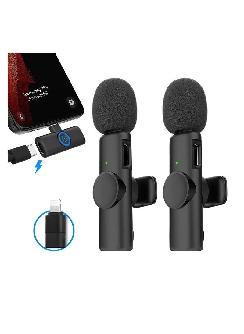 Set of 2 Wireless Microphones and Transmitter with iphone adaptor for Live Broadcast, Gaming , Video recording.