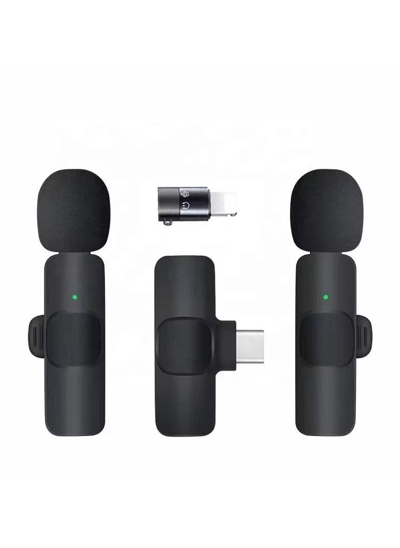 Set of 2 Wireless Microphones and Transmitter with iphone adaptor for Live Broadcast, Gaming , Video recording.