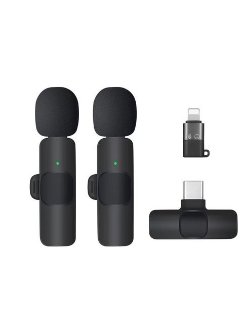Set of 2 Wireless Microphones and Transmitter with iphone adaptor for Live Broadcast, Gaming , Video recording.