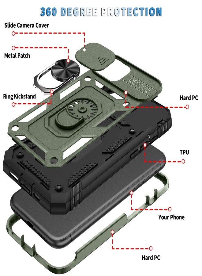 PASNEW Military Case for Samsung Galaxy S21 Ultra,Metal Kickstand & Camera Cover Slide & Charge Port Dust Plug,Heavy Duty Rugged Shockproof Hard Shell S21Ultra,6.8 inch,Army Green - Image 4