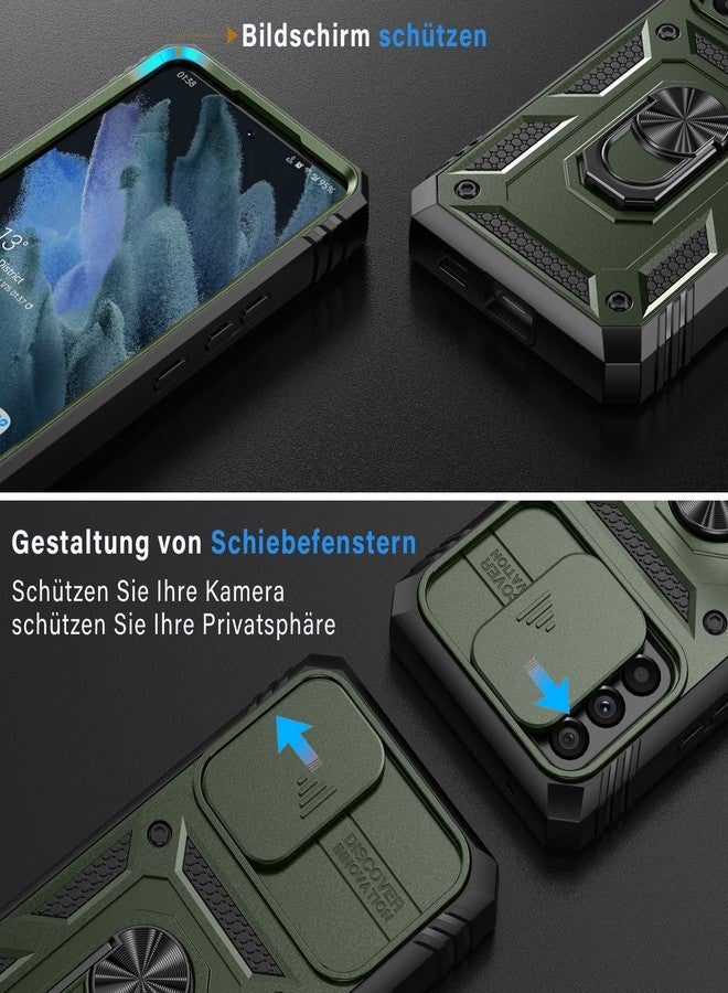 PASNEW Military Case for Samsung Galaxy S21 Ultra,Metal Kickstand & Camera Cover Slide & Charge Port Dust Plug,Heavy Duty Rugged Shockproof Hard Shell S21Ultra,6.8 inch,Army Green - Image 2