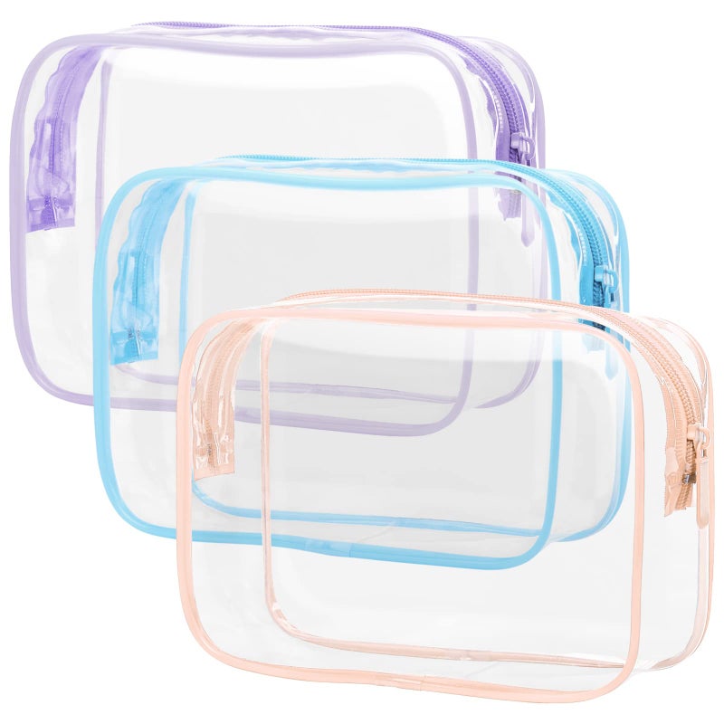 Packism Clear Toiletry Bag - 3 Pack Tsa Approved Toiletry Bag Quart Size Bag, Travel Makeup Cosmetic Bag For Women, Carry On Airport Airline Compliant Bag, Blue-Purple-Pink - Image 1