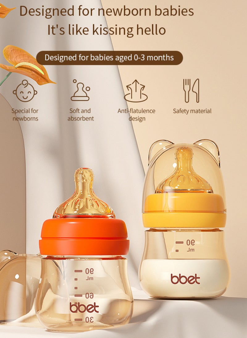 تويسو زجاجة رضاعة للأطفال حديثي الولادة من تويسو - 90 مل، ذات فم واسع PPSU، خالية من مادة BPA، مضادة للتسرب وانتفاخ البطن، ( أصفر ) - Image 3