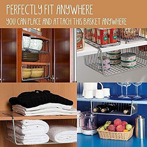Go Hooked ViMe® Multipurpose Under Shelf Basket/Powder Coated Iron Cabinet Organiser/Storage Rack for Kitchen, Bedroom, Office (Silver, 16") - Image 3