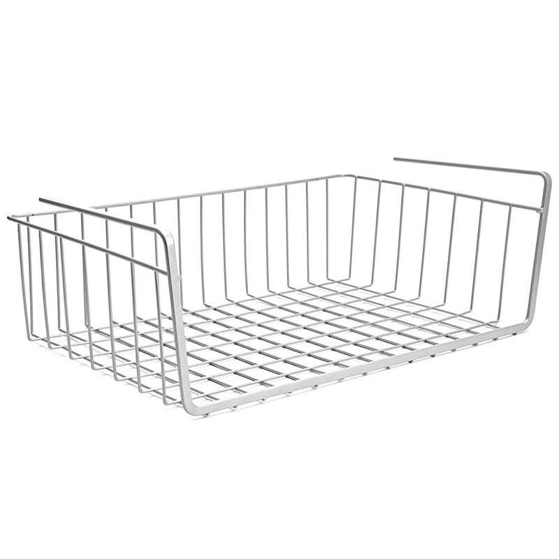 Go Hooked ViMe® Multipurpose Under Shelf Basket/Powder Coated Iron Cabinet Organiser/Storage Rack for Kitchen, Bedroom, Office (Silver, 16") - Image 1