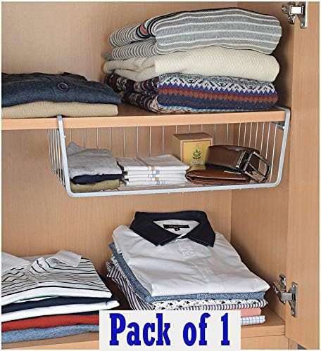 Go Hooked ViMe® Multipurpose Under Shelf Basket/Powder Coated Iron Cabinet Organiser/Storage Rack for Kitchen, Bedroom, Office (Silver, 16") - Image 2